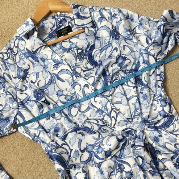 NWT Tahari Petite Hammered Satin Shirt Dress Faux Wrap Styling Long Sleeve Midi - Picture 10 of 16